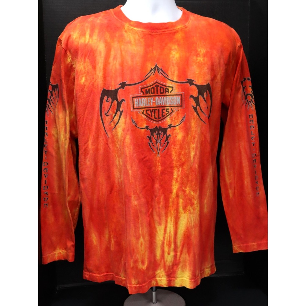Harley-Davidson Shirt Mens Medium Long Sleeve Orange Flame Tie Dye Baton Rouge